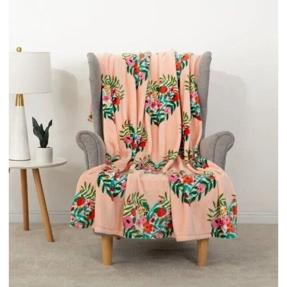 Berkshire Artist Series Throw Blanket Mia Charro Pink Floral Hearts 50x72 NWT